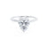 A pear cut lab diamond solitaire ring in 18k white gold, with a three-prong setting.