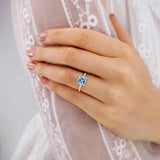 MACY - Chatham® Princess Aqua Spinel 18k Yellow Gold Petite Pavé Shoulder Set Ring