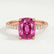 Macy shoulder-set engagement ring in 18k rose gold with an elongated cushion pink lab-grown sapphire centre stone, front view.