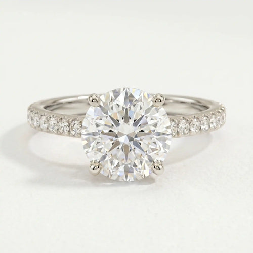 MACY - Ready to Ship 1.50ct Round Lab Diamond 950 Platinum Petite Pavé Shoulder Set Ring
