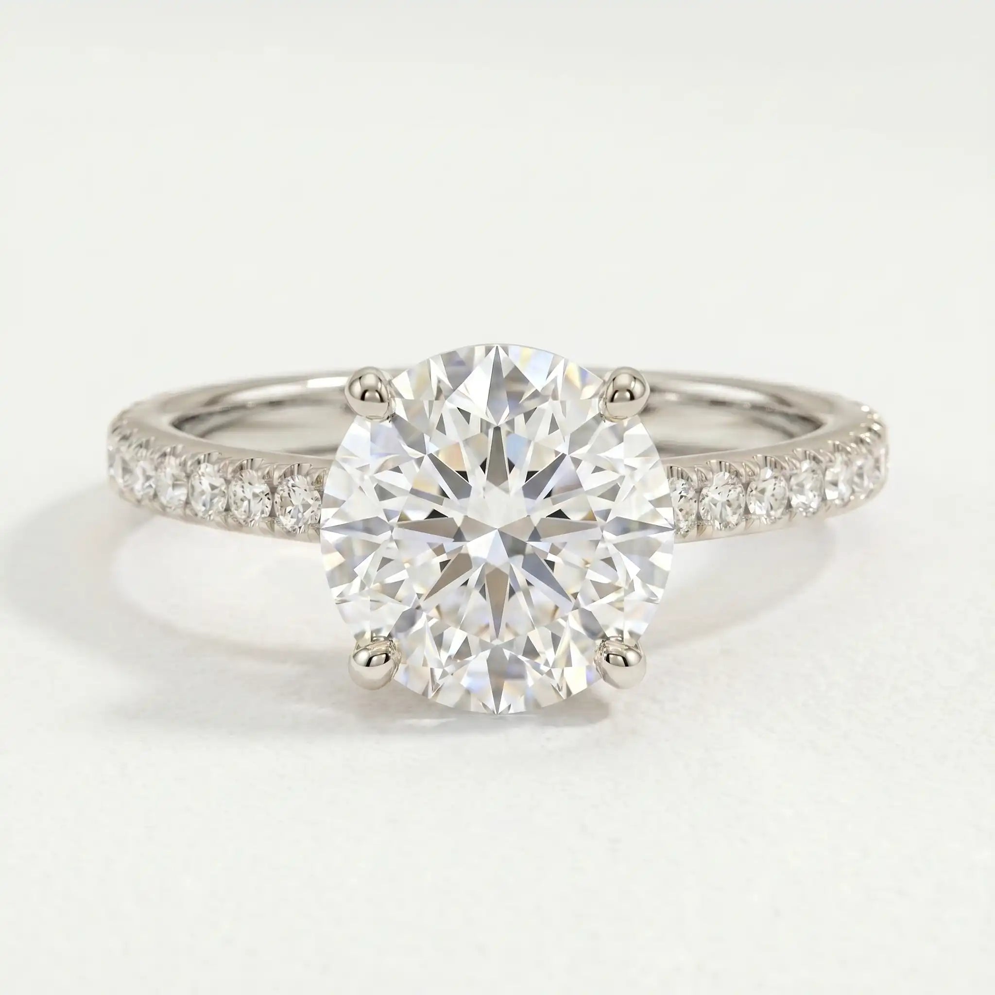 MACY - Round Moissanite & Diamond 950 Platinum Petite Pavé Shoulder ...