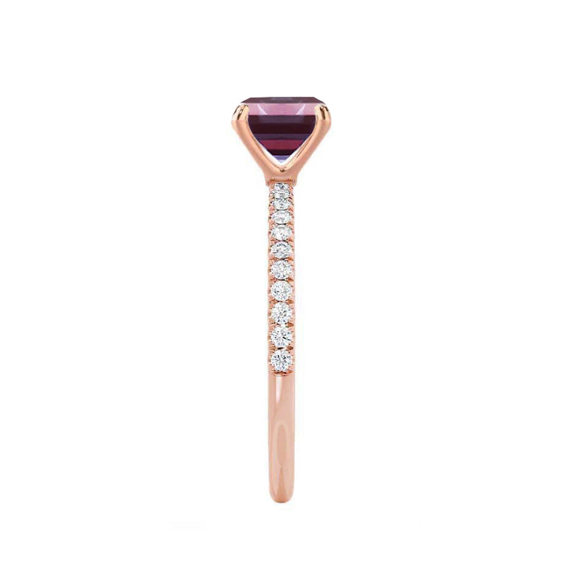 MACY - Chatham® Emerald Alexandrite 18k Rose Gold Petite Pavé Shoulder Set Ring