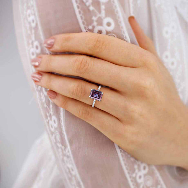 MACY - Chatham® Emerald Alexandrite 950 Platinum Petite Pavé Shoulder Set Ring