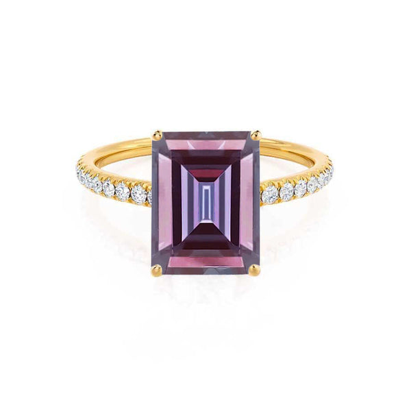 MACY - Chatham® Emerald Alexandrite 18k Yellow Gold Petite Pavé Shoulder Set Ring