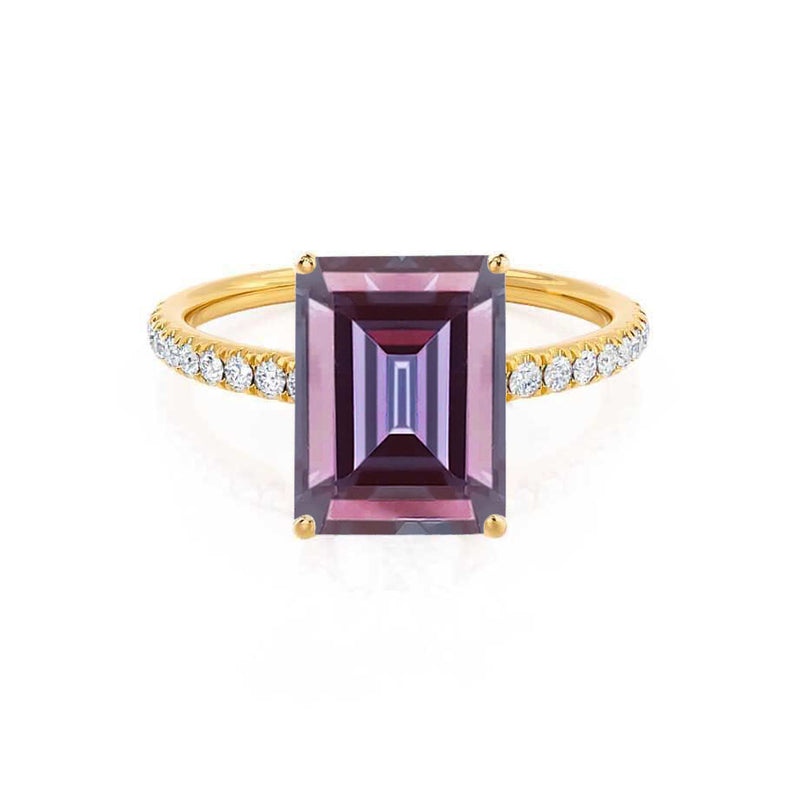 MACY - Chatham® Emerald Alexandrite 18k Yellow Gold Petite Pavé Shoulder Set Ring
