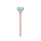 MACY - Chatham® Emerald Aqua Spinel 18k Rose Gold Petite Pavé Shoulder Set Ring