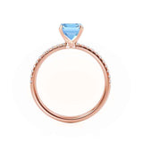 MACY - Chatham® Emerald Aqua Spinel 18k Rose Gold Petite Pavé Shoulder Set Ring