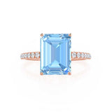 MACY - Chatham® Emerald Aqua Spinel 18k Rose Gold Petite Pavé Shoulder Set Ring