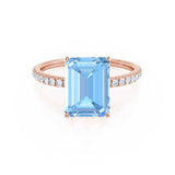 MACY - Chatham® Emerald Aqua Spinel 18k Rose Gold Petite Pavé Shoulder Set Ring