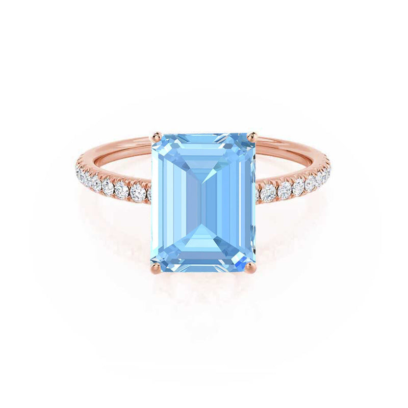 MACY - Chatham® Emerald Aqua Spinel 18k Rose Gold Petite Pavé Shoulder Set Ring