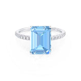 MACY - Chatham® Emerald Aqua Spinel 950 Platinum Petite Pavé Shoulder Set Ring