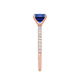 MACY - Chatham® Emerald Blue Sapphire 18k Rose Gold Petite Pavé Shoulder Set Ring