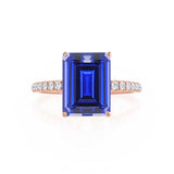 MACY - Chatham® Emerald Blue Sapphire 18k Rose Gold Petite Pavé Shoulder Set Ring