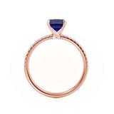 MACY - Chatham® Emerald Blue Sapphire 18k Rose Gold Petite Pavé Shoulder Set Ring
