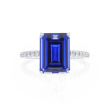 MACY - Chatham® Emerald Blue Sapphire 950 Platinum Petite Pavé Shoulder Set Ring