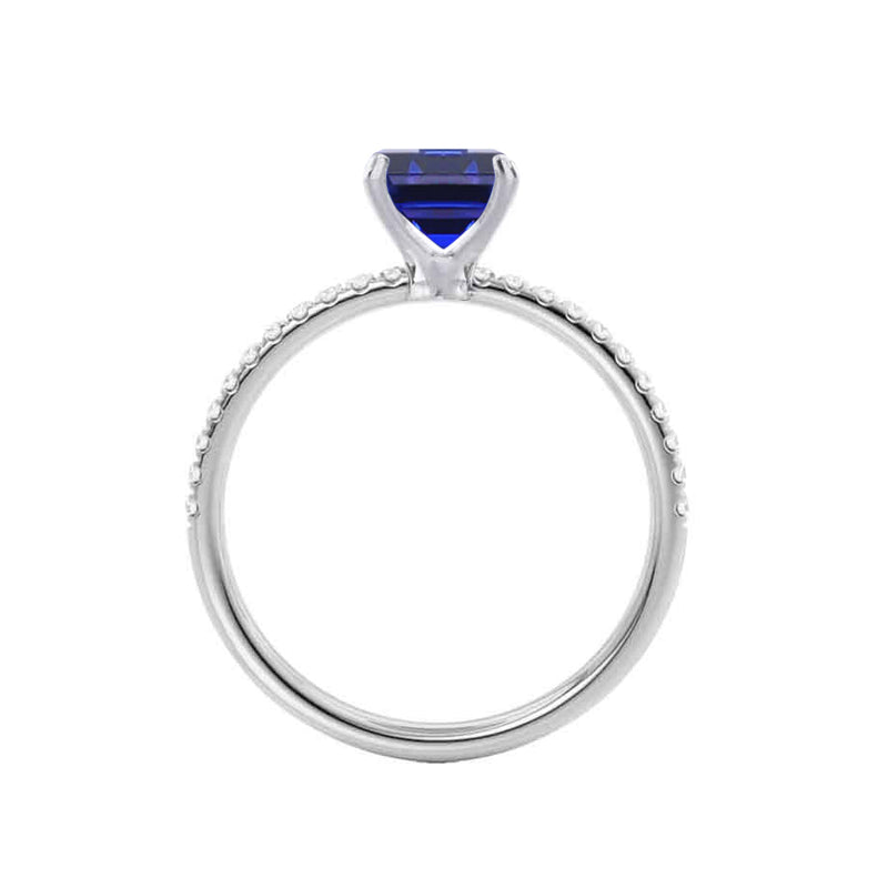 MACY - Chatham® Emerald Blue Sapphire 950 Platinum Petite Pavé Shoulder Set Ring