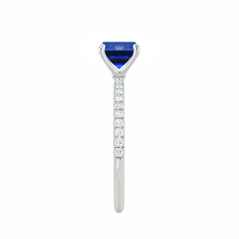 MACY - Chatham® Emerald Blue Sapphire 950 Platinum Petite Pavé Shoulder Set Ring