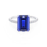 MACY - Chatham® Emerald Blue Sapphire 950 Platinum Petite Pavé Shoulder Set Ring