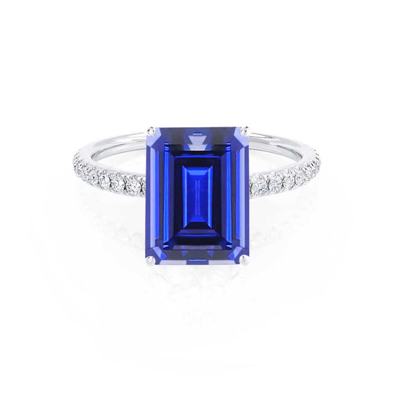 MACY - Chatham® Emerald Blue Sapphire 950 Platinum Petite Pavé Shoulder Set Ring