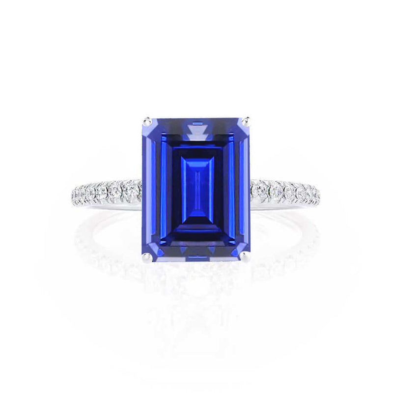 MACY - Chatham® Emerald Blue Sapphire 950 Platinum Petite Pavé Shoulder Set Ring
