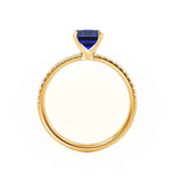 MACY - Chatham® Emerald Blue Sapphire 18k Yellow Gold Petite Pavé Shoulder Set Ring