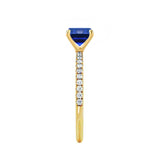 MACY - Chatham® Emerald Blue Sapphire 18k Yellow Gold Petite Pavé Shoulder Set Ring