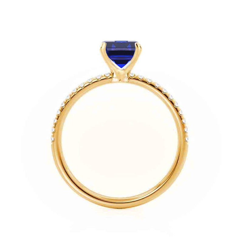 MACY - Chatham® Emerald Blue Sapphire 18k Yellow Gold Petite Pavé Shoulder Set Ring