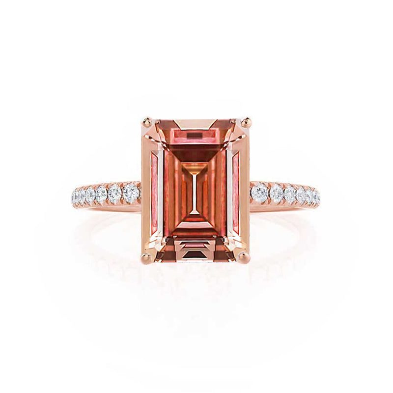 MACY - Chatham® Emerald Champagne True Sapphire 18k Rose Gold Petite Pavé Shoulder Set Ring