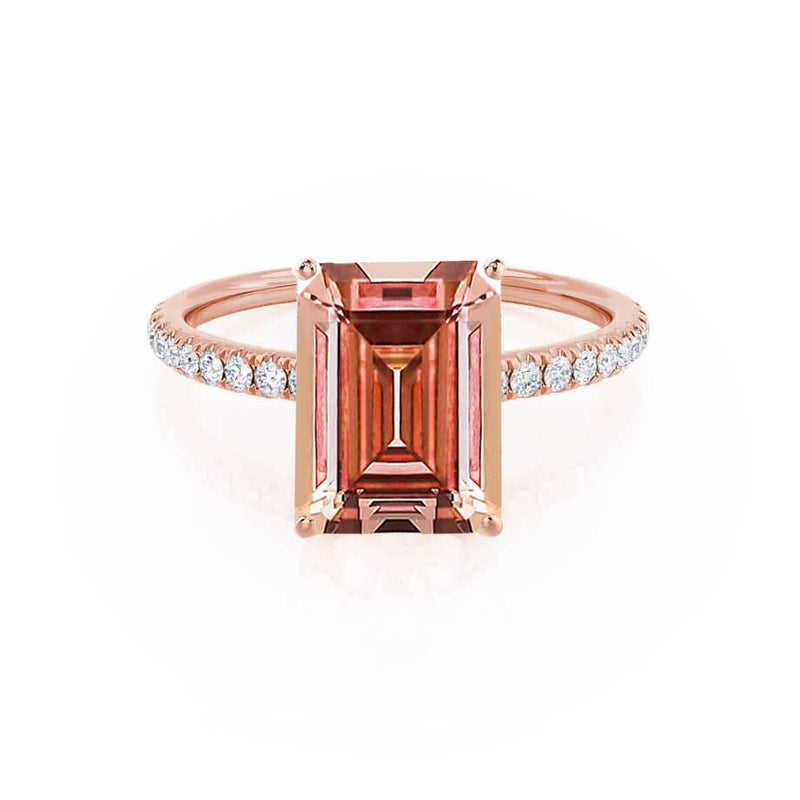 MACY - Chatham® Emerald Champagne True Sapphire 18k Rose Gold Petite Pavé Shoulder Set Ring