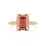 MACY - Chatham® Emerald Champagne True Sapphire 18k Yellow Gold Petite Pavé Shoulder Set Ring