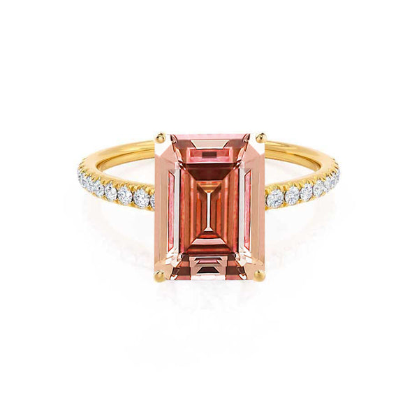 MACY - Chatham® Emerald Champagne True Sapphire 18k Yellow Gold Petite Pavé Shoulder Set Ring