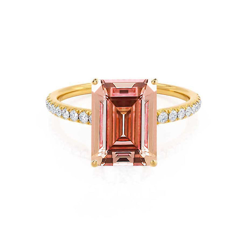 MACY - Chatham® Emerald Champagne True Sapphire 18k Yellow Gold Petite Pavé Shoulder Set Ring