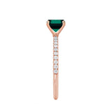 MACY - Chatham® Green Emerald 18k Rose Gold Petite Pavé Shoulder Set Ring