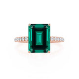 MACY - Chatham® Green Emerald 18k Rose Gold Petite Pavé Shoulder Set Ring