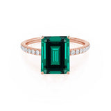 MACY - Chatham® Green Emerald 18k Rose Gold Petite Pavé Shoulder Set Ring