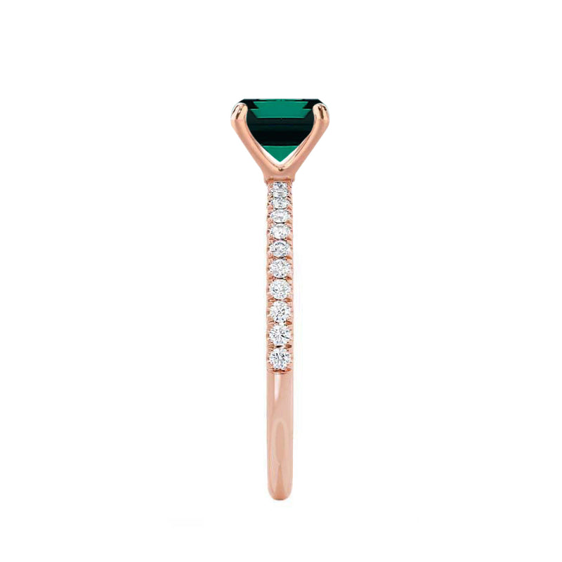 MACY - Chatham® Green Emerald 18k Rose Gold Petite Pavé Shoulder Set Ring