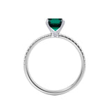 MACY - Chatham® Green Emerald 18k White Gold Petite Pavé Shoulder Set Ring