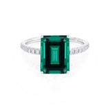 MACY - Chatham® Green Emerald 18k White Gold Petite Pavé Shoulder Set Ring
