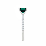 MACY - Chatham® Green Emerald 18k White Gold Petite Pavé Shoulder Set Ring