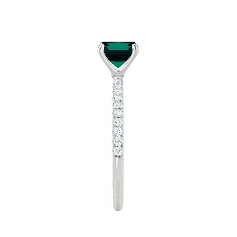 MACY - Chatham® Green Emerald 18k White Gold Petite Pavé Shoulder Set Ring