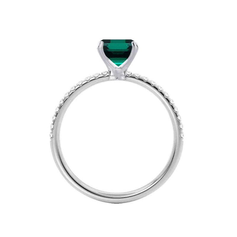 MACY - Chatham® Green Emerald 18k White Gold Petite Pavé Shoulder Set Ring