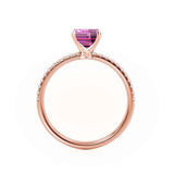 MACY - Chatham® Emerald Pink Sapphire 18k Rose Gold Petite Pavé Shoulder Set Ring