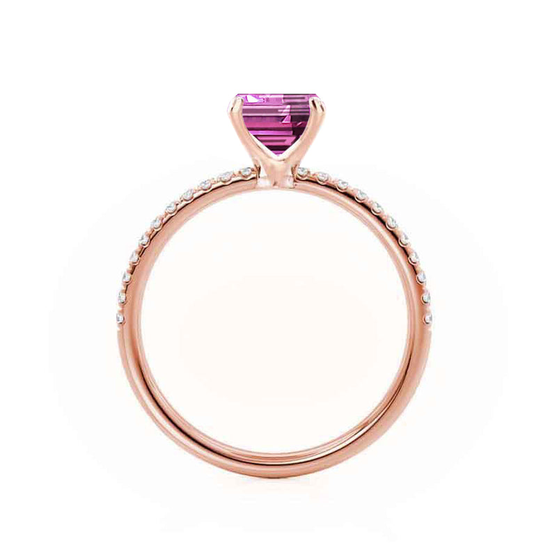 MACY - Chatham® Emerald Pink Sapphire 18k Rose Gold Petite Pavé Shoulder Set Ring
