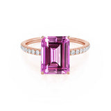 MACY - Chatham® Emerald Pink Sapphire 18k Rose Gold Petite Pavé Shoulder Set Ring
