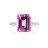 MACY - Chatham® Emerald Pink Sapphire 950 Platinum Petite Pavé Shoulder Set Ring
