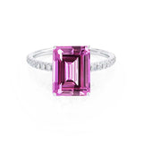 MACY - Chatham® Emerald Pink Sapphire 950 Platinum Petite Pavé Shoulder Set Ring