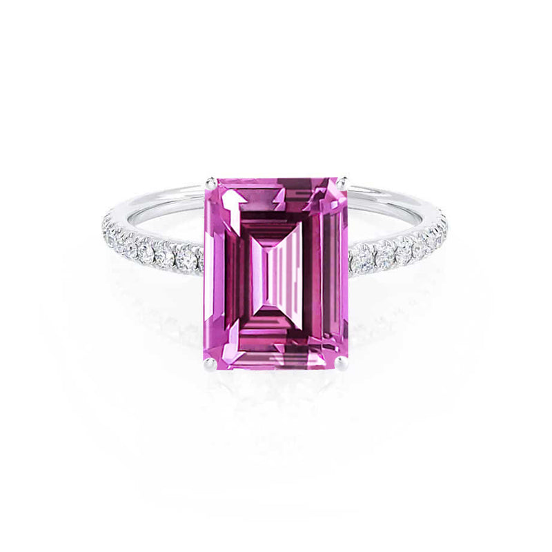 MACY - Chatham® Emerald Pink Sapphire 950 Platinum Petite Pavé Shoulder Set Ring