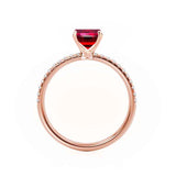 MACY - Chatham® Emerald Ruby 18k Rose Gold Petite Pavé Shoulder Set Ring