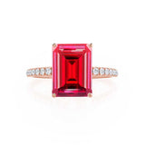 MACY - Chatham® Emerald Ruby 18k Rose Gold Petite Pavé Shoulder Set Ring
