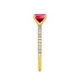 MACY - Chatham® Emerald Ruby 18k Yellow Gold Petite Pavé Shoulder Set Ring